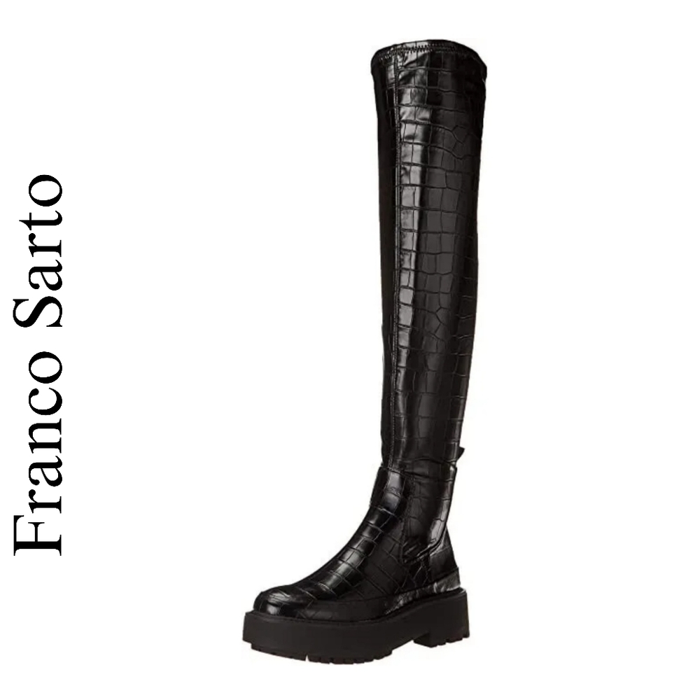 FRANCO SARTO Janna Vegan Over-the-Knee Crocodile-Print Boots 8 M